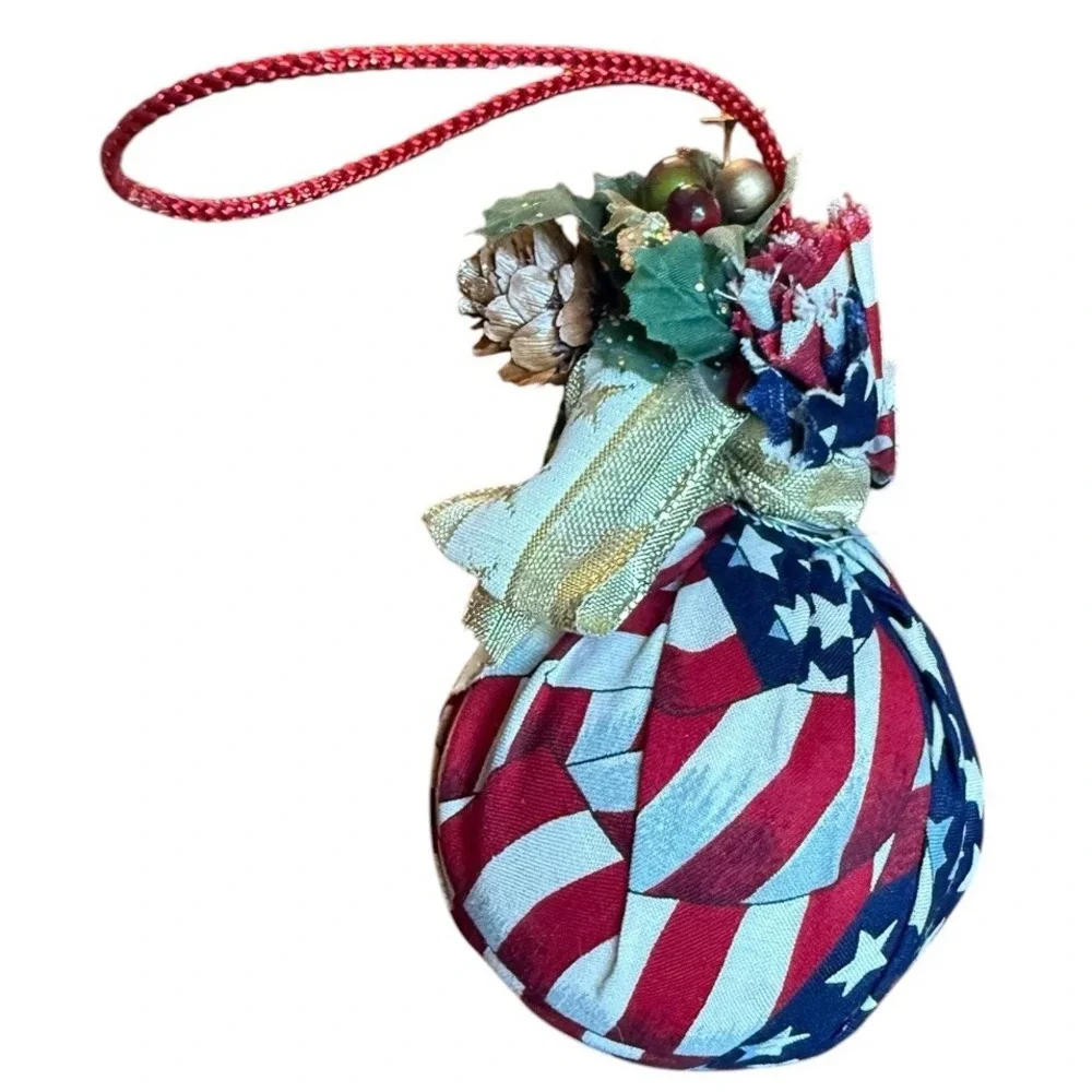 Vintage Handcrafted Patriotic Christmas Ornament  Quilted Folk Art USA